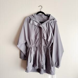 Athleta Grey Rainfall Spring Cinch Waist Parka Jacket - S/M Hood Outdoor